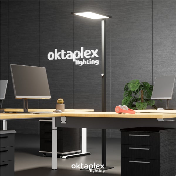 Büro Stehleuchte Malmö dimmbar neutralweiß 4000K 7500lm Licht für Arbeitsplatz Deckenfluter Aluminium schwarz 60W