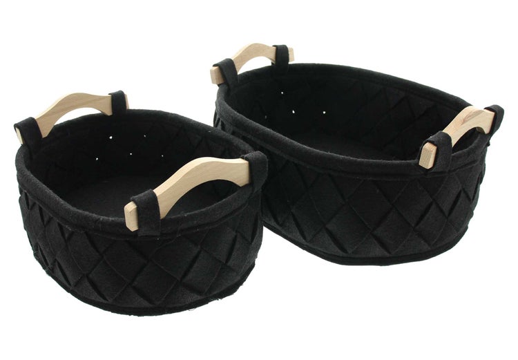 FRANK FLECHTWAREN | Filzkorb Modern Classic, 2er Set, POLYESTER, HOLZ, 28 x 20 x 10 cm, GH 14 cm, 32 x 23 x 11 cm, Gh 15 cm