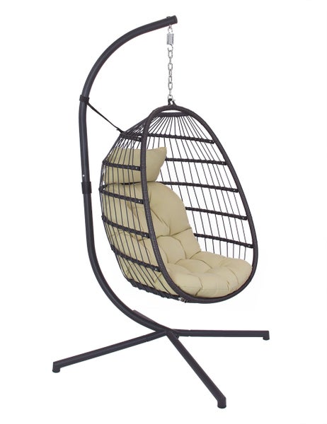 FRANK FLECHTWAREN | Hängesessel Suez mit Gestell, Korb 82 x 63 x 108 cm, Gestell 95 x 95 x 198 cm, einfache Selbstmontage, platzsparend zusammenklappb, METALL