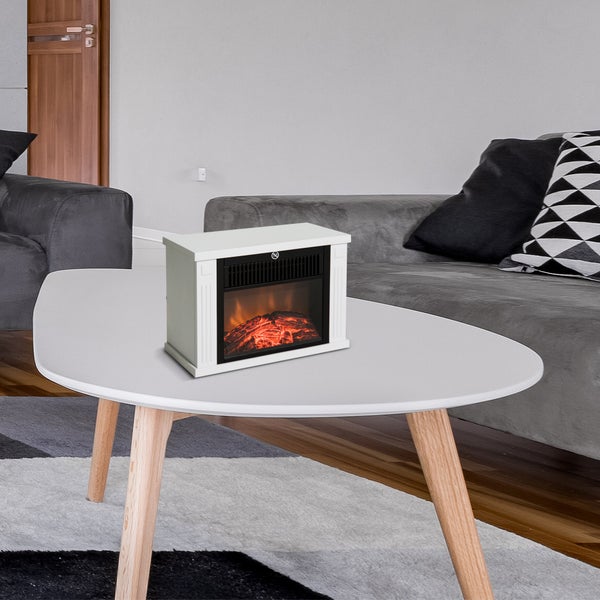 HOMCOM Elektrokamin, 600/1200W, Flammeneffekt, Hartglas, L34 x B17 x H25cm, Kunststoff, Weiß