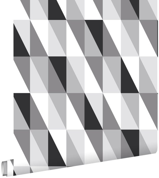ESTAhome Tapete grafische Dreiecke Schwarz, Grau und Weiß - 53 cm x 10.05 m - 139121