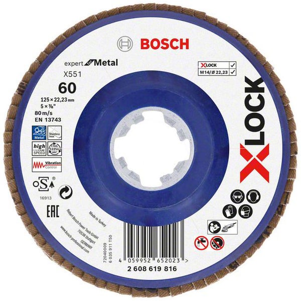 Bosch Expert Metall X551 Fächerscheibe, 125 Millimeter, Körnung 60, X-Lock Aufnahme