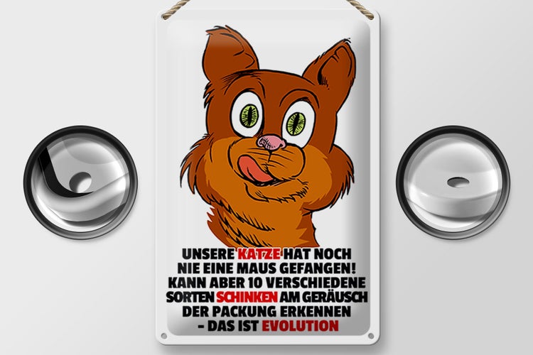 Blechschild Spruch 20x30cm Katze hat noch nie Maus gefangen