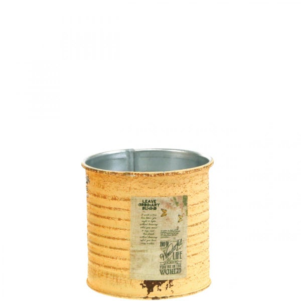 Blumentopf aus Metall mit Schriftzug