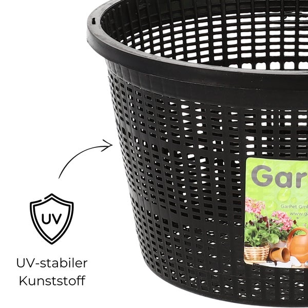 Schwarzer Pflanzkorb aus UV-stabilem Kunststoff