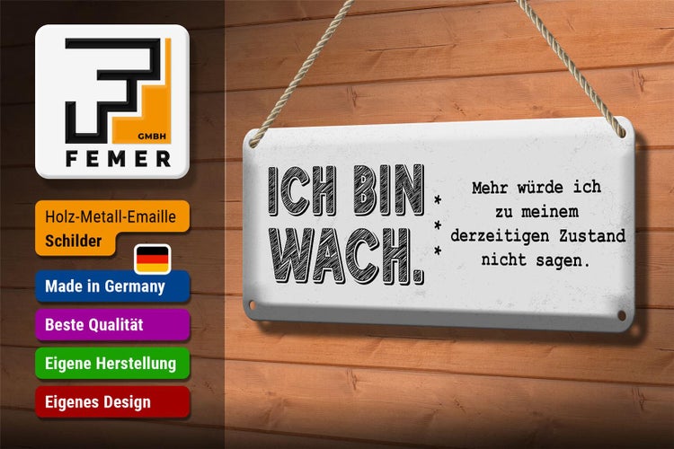 Blechschild Spruch lustig Zustand Ich bin wach 27x10cm Dekoration