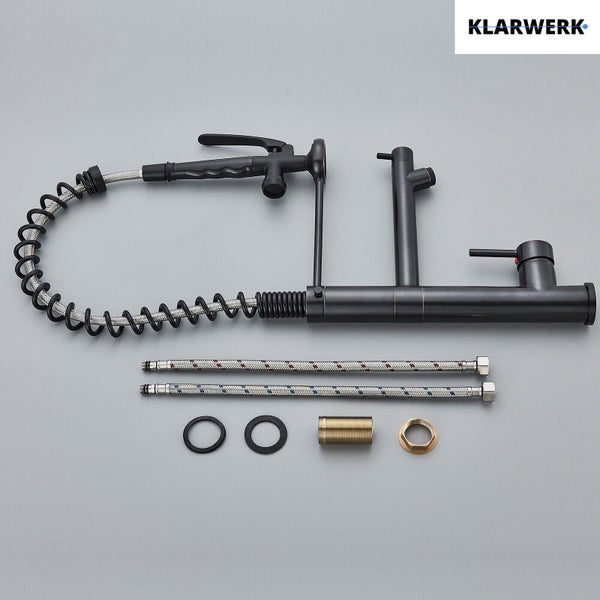 Ben | Gastronomie Schwarz matt Küchenarmatur| Zwei Brausen | Edelstahl Professional Wasserhahn Küche| Doppelspülbecken Restaurant