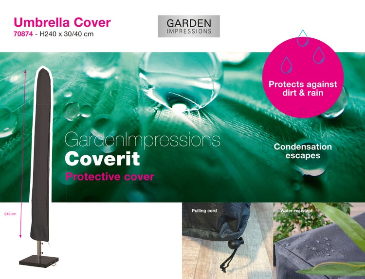 Garden Impressions Logo, Sonnenschirmhülle Coverit, Höhe 240 Zentimeter, schützt vor Schmutz und Regen, lässt Kondenswasser entweichen, mit Kordelzug.