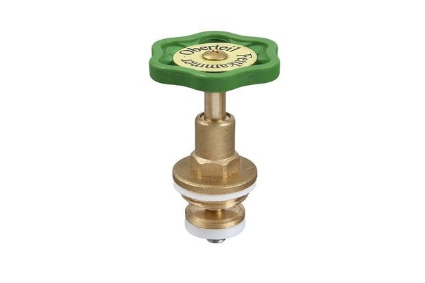 Fettkammer-Oberteil aus Messing mit grünem Handrad für Absperrventile.