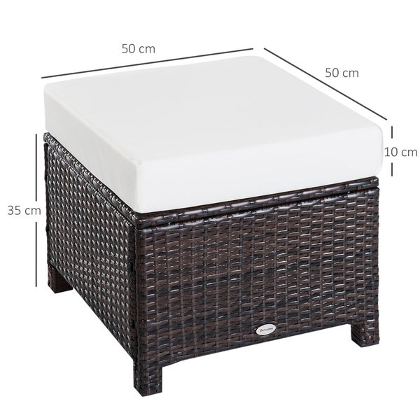 Outsunny Poly Rattan Hocker mit Kissen, Gartenhocker, 50 x 50 x 35 cm, Stahl+PE-Rattan-Geflecht+Polyester, Braun+Cremeweiß