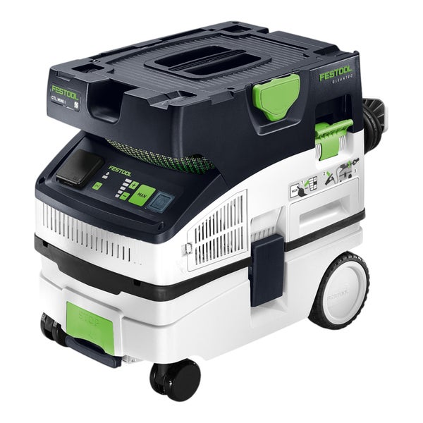 Festool Absaugmobil CTL MINI I Cleantec mit Rollen, Touch-Bedienfeld und Schlauchdepot.