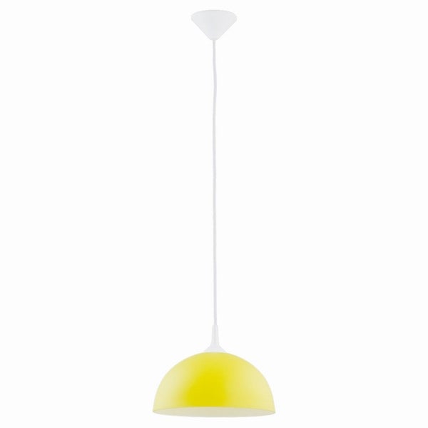 Moderne Pendelleuchte mit halbkugelförmigem Lampenschirm an einer Aufhängung zur Deckenmontage