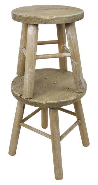 FRANK FLECHTWAREN | Holzhocker Rund, 2er Set, PINIE, Ø 25 x 28 cm, Ø 30 x 34 cm