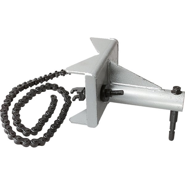 Ketten-Rohrabschneider aus Metall mit verstellbarer Kette und Schraubmechanismus.