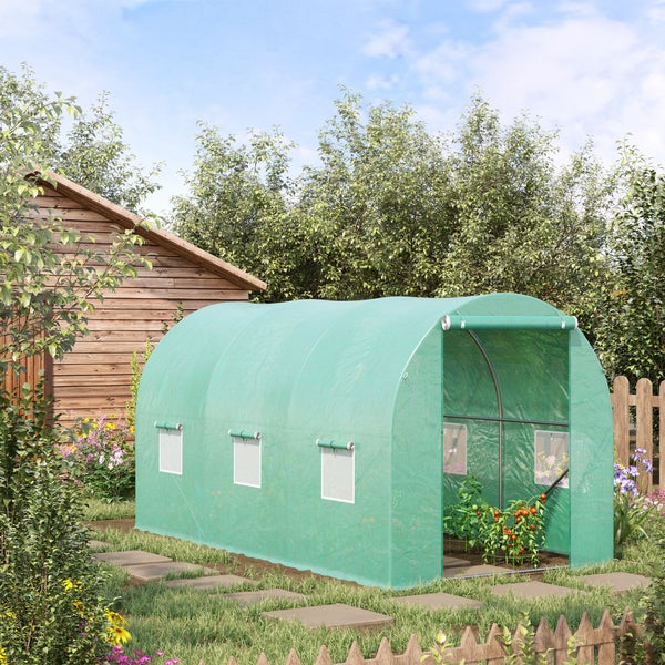 Outsunny Foliengewächshaus, 395 x 195 x 190cm, PE, Stahl, Grün
