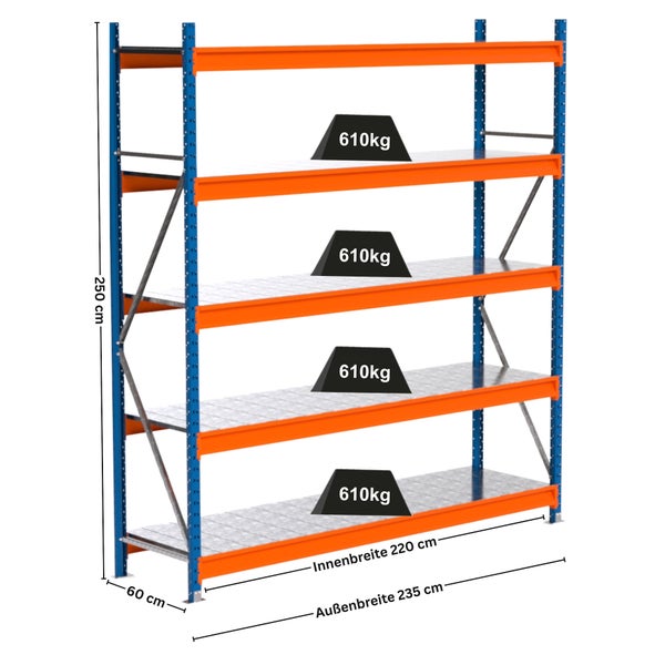 Steckregal mit vier Ebenen und Maßangaben