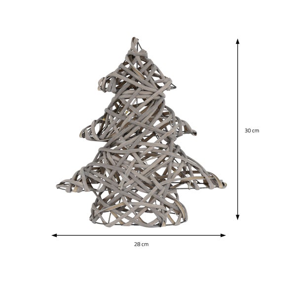 ECD Germany LED Deko Baum Weihnachten mit 15 warmweißen LEDs, 30 cm hoch, Rattan-Metall, Grau, Weihnachtsbaum mit Beleuchtung & Timer, batteriebetrieben, Lichterbaum Tannenbaum stehend Weihnachtsdeko