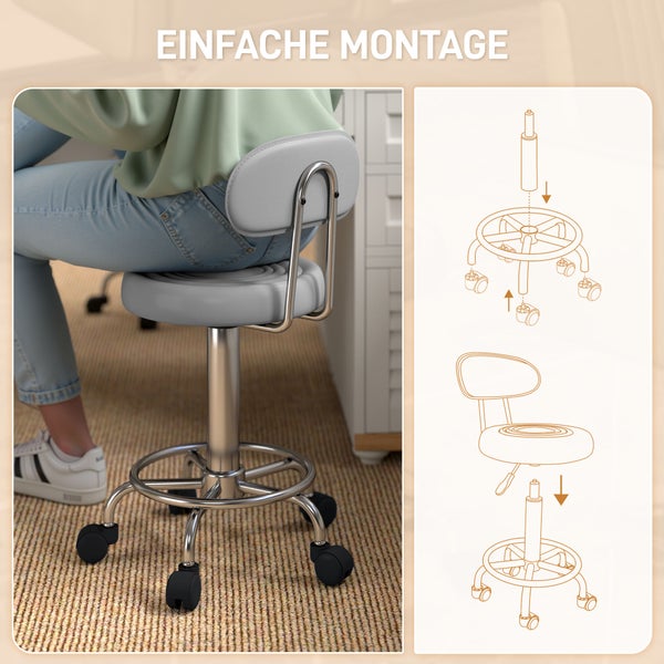 Montageanleitung für einen Bürohocker mit Rollen und Rückenlehne