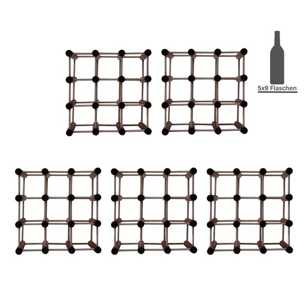 PROREGAL Modulares Weinregal Vinotega Mod HxBxT 36 x 36 x 24 cm 5 x  9 Flaschen Massives Kiefernholz Braun Geölt
