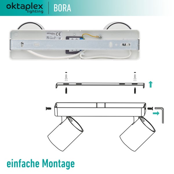 Bora Deckenstrahler 2-flammig GU10 LED Spotbalken 25 cm 230V schwenkbar Spotleuchte Aluminium modern Decken- Wandmontage