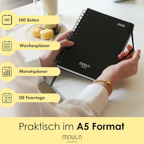 A5 Terminplaner 2025 - Minimalistischer Buchkalender A5 2025 - Für mehr Organisation - Wochenplaner 2025 - Terminkalender Buch 2025 - Minimalistischer Planer Kalender 2025 - Kalender mit Feiertagen