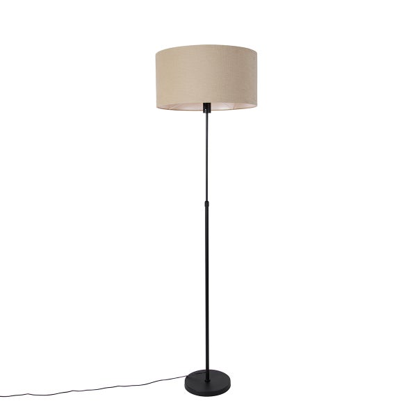 QAZQA - Design Stehleuchte I Stehlampe I Standleuchte I Lampe I Leuchte schwarz verstellbar mit Schirm hellbraun 50 cm - Parte I Wohnzimmer I Schlafzimmer - Stahl Rund - LED geeignet E27