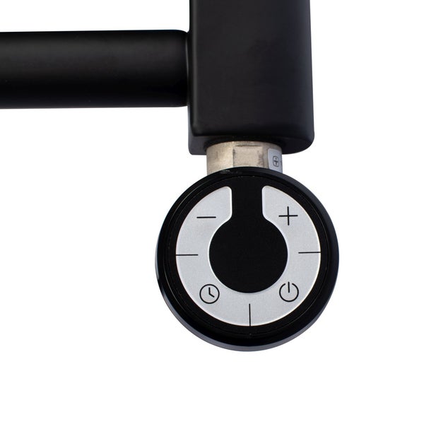 Elektrischer Heizstab für Badheizkörper mit rundem Bedienteil für Temperaturregelung und Timer-Funktion.