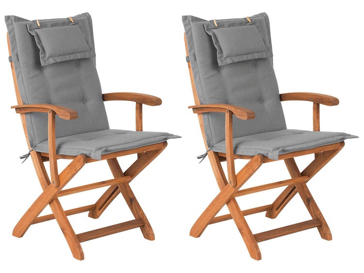 Set mit 2 Stühlen und Sitzkissen MAUI Akazienholz Grau