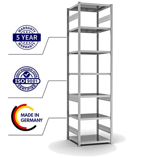 PROREGAL Fachbodenregal Stecksystem T-Profil Medium-Duty Grundregal HxBxT 300 x 75 x 60 cm 7 Ebenen Fachlast 240 kg Beidseitig Nutzbar Verzinkt