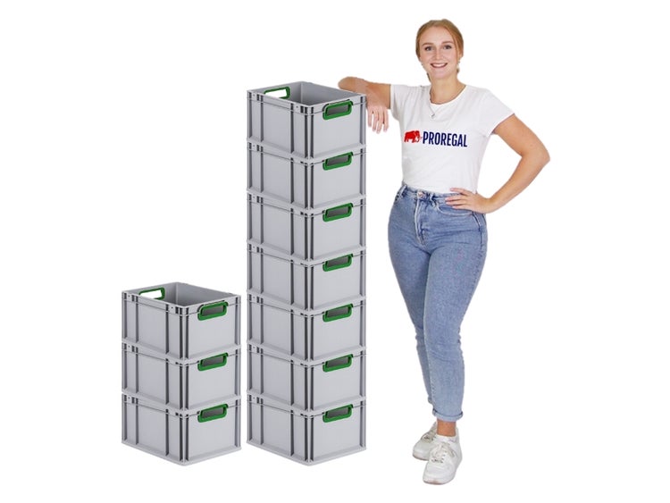 PROREGAL Eurobox Nextgen Color HxBxT 22 x 30 x 40 cm 20 Liter Griffe Grün Offen Glatter Boden Eurobehälter Transportbox