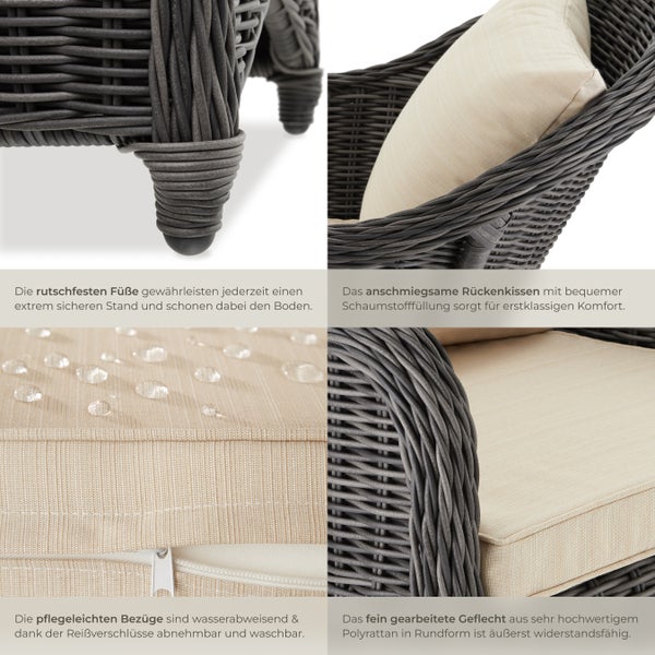 Rattansessel tectake  71 x 60 x 84 cm mit Aluminiumgestell grau