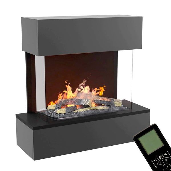 GLOW FIRE Elektrokamin 'Hölderlin Sims'| Wasserdampf Kamin mit OMC 500 inkl. Holz in schwarz als Wandkamin| HxBxT: 88x80x30 cm