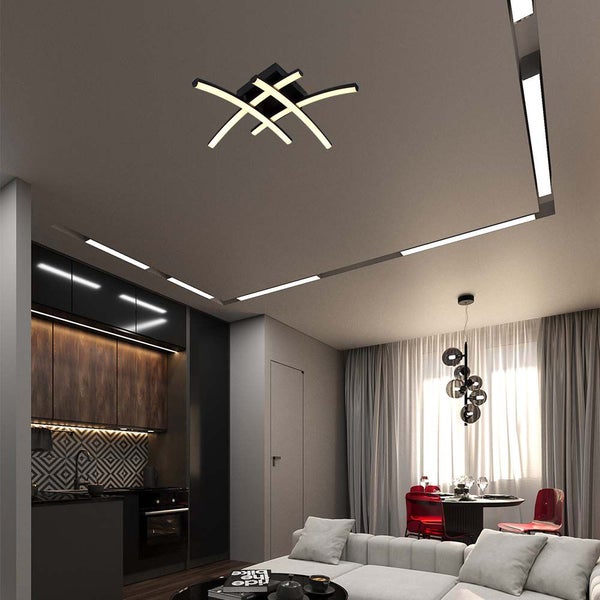 Innenraum mit moderner Deckenleuchte und LED-Beleuchtung für ein helles, stilvolles Ambiente.