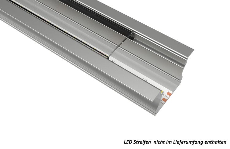 TIVENDIS Led Alu Profil 2 m EH Komplett Set für Strip / Streifen bis 12 mm breit | Abdeckung transparent klar, Endkappen |  Einbau Fußleisten Flachprofil eloxiert