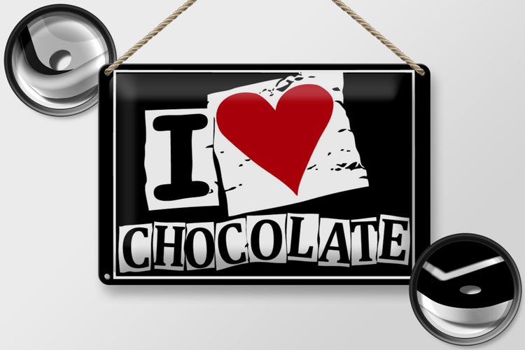 Blechschild Spruch 30x20cm I Love Chocolate (Herz)