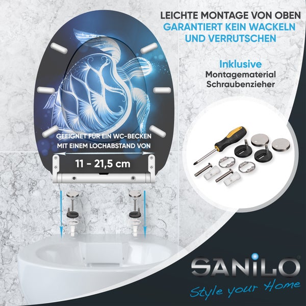 WC-Sitz mit Befestigungsmaterial und Schraubenzieher für eine einfache Montage und einen Lochabstand von 11 bis 21,5 cm