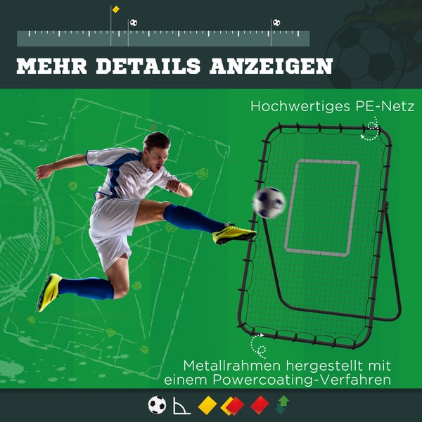 HOMCOM Fußball Rebounder, Klappbarer Fußballtor, Kickback Rückprallwand mit 4 Verstellbaren Stufen,  123 x 73 x 178,5 cm, PE-Netz, Eisen, Schwarz