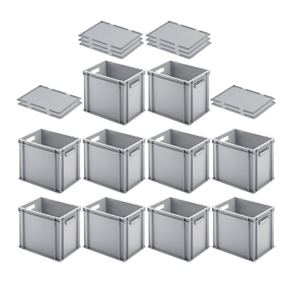 PROREGAL SuperSparSet 10x Eurobehälter mit Offenem Griff und Auflagedeckel HxBxT 32 x 30 x 40 cm 29 Liter Grau Eurobox Transportbox