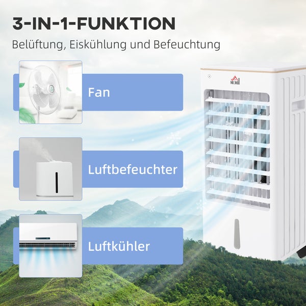 HOMCOM Mobiler Klimaanlage 3 in 1 Luftkühler mit 3 Stufen, 60° Oszillation und 3L Wassertank, Leise Luftbefeuchter mit Timerfunktion, Fernbedienung für Schlafzimmer, Büro