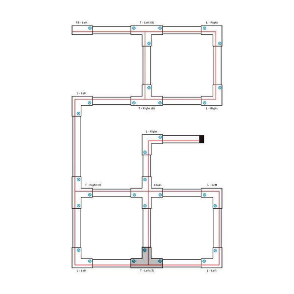 Schema einer Installation mit Rohren und Verbindungsstücken.