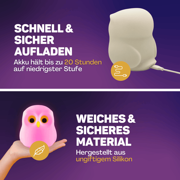 Vulpes Goods Nachtlicht für Kinder - Touch-Bedienung und 8 Farben - LED-Nachtlicht für das Kinderzimmer - USB-aufladbar