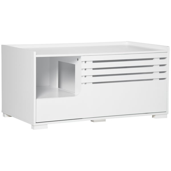 PawHut Katzenschrank für Katzentoilette Katzenklo Katzenhaus mit Magnettür Katzenkommode Katzenhöhle Beistelltisch Aufbewahrungsschrank erhöhtes Design Weiß 90 x 48 x 42,5 cm