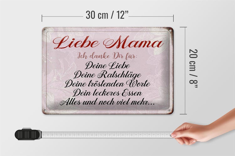 Blechschild Spruch 30x20cm liebe Mama ich danke dir Liebe