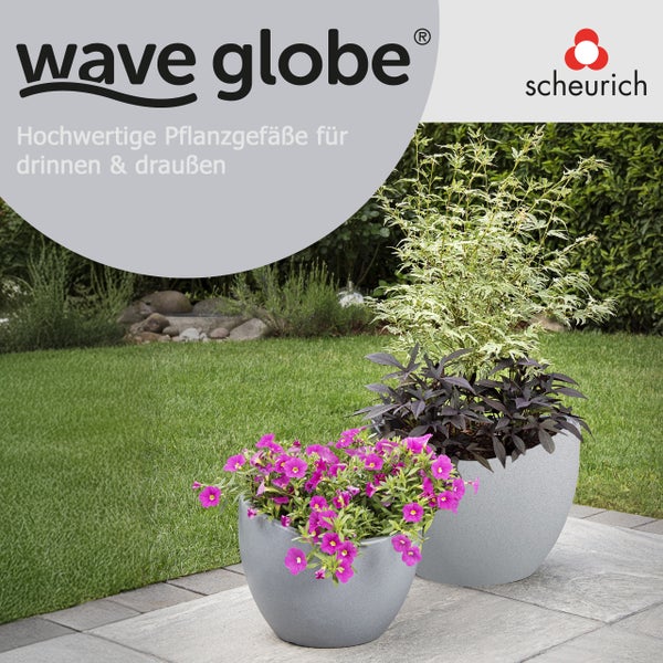 Scheurich Wave Globe 60, Pflanzgefäß/Blumentopf/Pflanzkübel, rund,  aus Kunststoff Farbe: Stony Grey, 59,5 cm Durchmesser, 44,5 cm hoch, 68 l Vol.