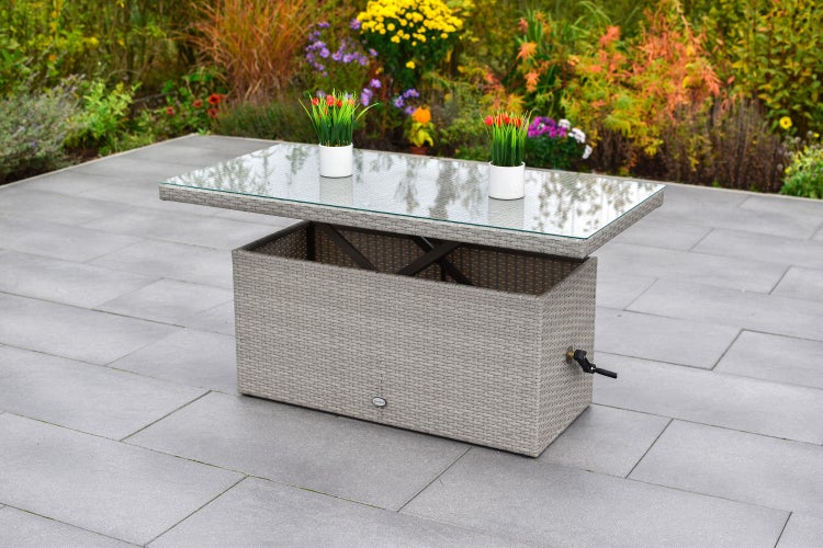 Chicago Gartentisch, höhenverstellbar, grau, Stahlgestell mit Polyrattan
