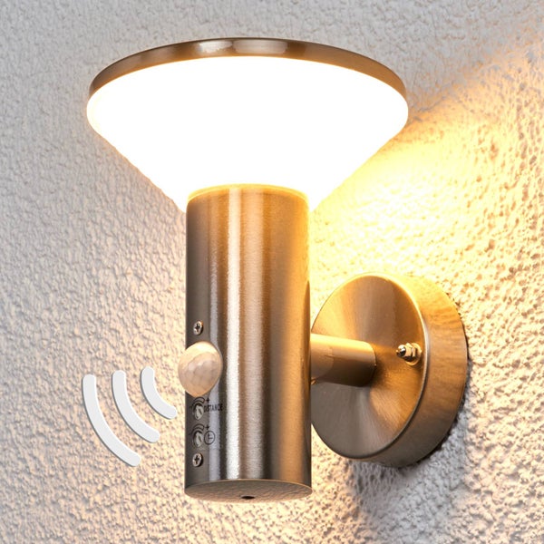 Lindby Edelstahl LED Wandlampe aussen mit Bewegungsmelder, Wandleuchte außen Außenleuchte IP44 Außenlampe Außenwandleuchte Garten Gartenlampe