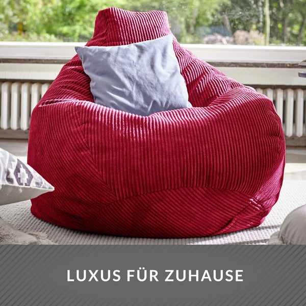 Green Bean Sitzsack mit Rückenlehne 80x80x90cm - Gaming Chair mit 230L Füllung Cordstoff - Bean Bag Bodenkissen Lounge Sitzhocker Relax-Sessel Gamer Gamingstuhl Rot