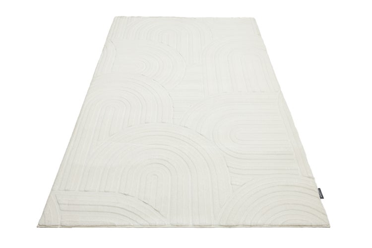 Rechteckiger Teppich mit modernem, geometrischem Bogenmuster in einfarbiger Ausführung für den Wohnbereich.