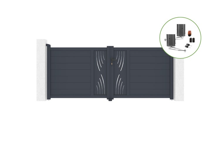 Flügeltor 3m VELETA H.120cm Aluminium + BUNKER B500 Motorisierung