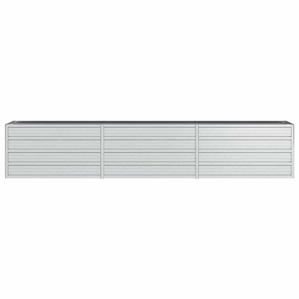 Langer, rechteckiger Pflanzkasten aus Aluminium mit horizontalen Lamellenstrukturen zur Garten- und Terrassengestaltung